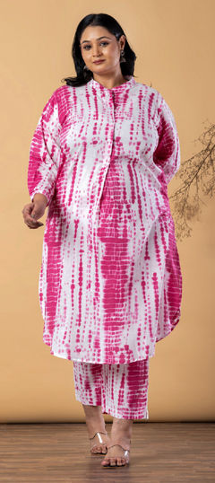 Pink and Majenta color Salwar Kameez in Cotton Slub fabric with Printed, Tye n Dye work