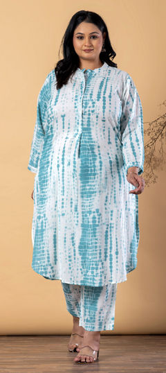 Blue color Salwar Kameez in Cotton Slub fabric with Printed, Tye n Dye work