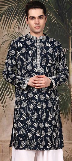 Blue color Kurta in Silk fabric with Embroidered, Sequence work