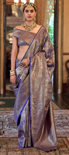 Blue color Saree in Tissue fabric with Weaving work
