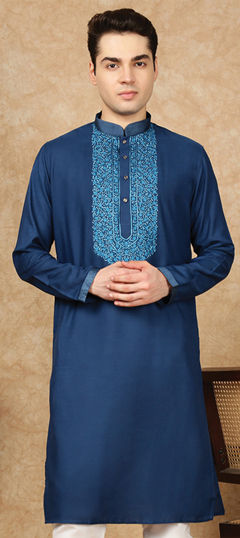 Blue color Kurta in Cotton fabric with Embroidered work
