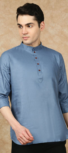 Black and Grey color Kurta in Blended Cotton fabric with Thread work