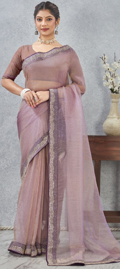 Purple and Violet color Saree in Art Silk fabric with Border, Zircon work
