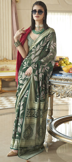 Green color Saree in Georgette fabric with Printed work