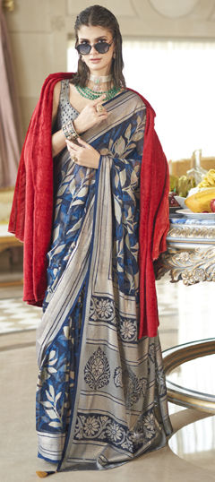 Blue color Saree in Georgette fabric with Printed work