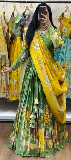 Green color Ready to Wear Lehenga in Cotton fabric with Printed work