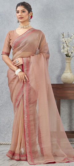 Pink and Majenta color Saree in Art Silk fabric with Border, Zircon work