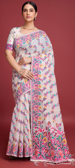 Pink and Majenta color Saree in Cotton fabric with Lehariya, Weaving, Zari work