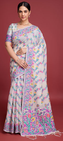 Purple and Violet color Saree in Cotton fabric with Lehariya, Weaving, Zari work