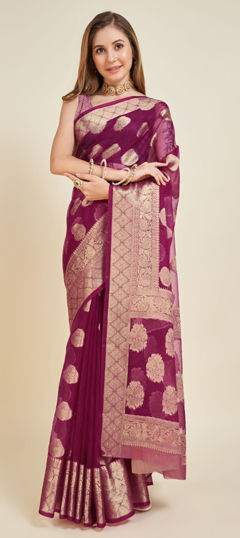 Purple and Violet color Saree in Organza Silk fabric with Weaving work