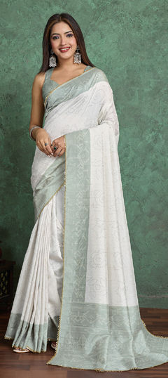 Black and Grey, White and Off White color Saree in Blended fabric with Floral, Printed work