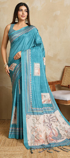 Blue color Saree in Jacquard fabric with Weaving work