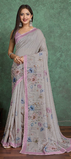 Pink and Majenta color Saree in Blended fabric with Floral, Printed work