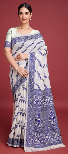 Blue color Saree in Cotton fabric with Printed work