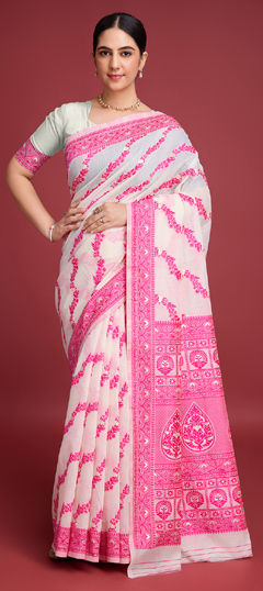 Pink and Majenta color Saree in Cotton fabric with Printed work
