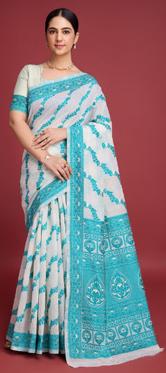 Blue color Saree in Cotton fabric with Printed work
