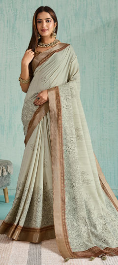 Green color Saree in Blended, Silk fabric with Weaving, Zari work