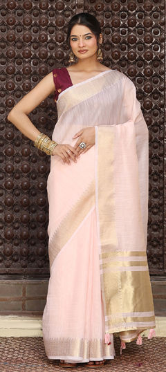 Pink and Majenta color Saree in Cotton fabric with Weaving work
