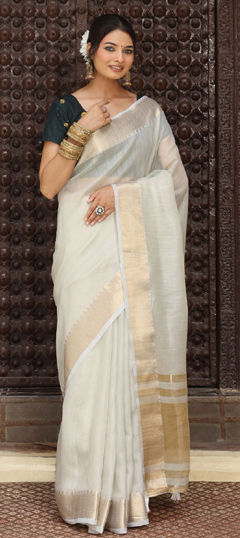 Black and Grey color Saree in Cotton fabric with Weaving work