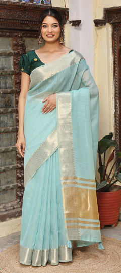 Blue color Saree in Cotton fabric with Weaving work