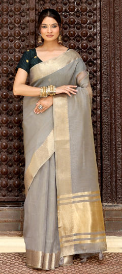 Black and Grey color Saree in Cotton fabric with Weaving work