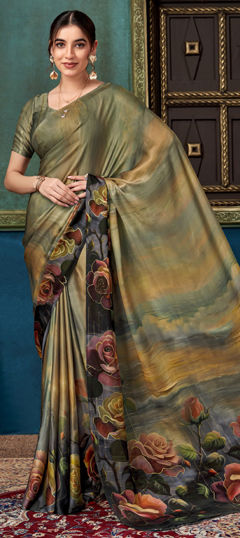 Multicolor color Saree in Silk fabric with Floral, Printed work