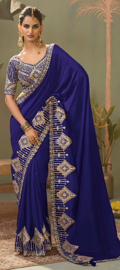 Blue color Saree in Silk fabric with Embroidered, Gota Patti work