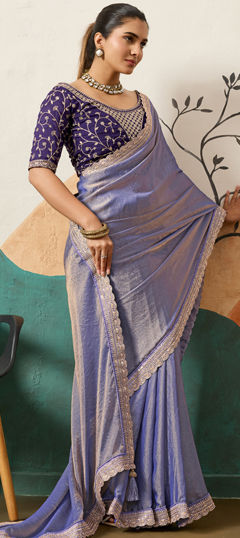 Purple and Violet color Saree in Shimmer fabric with Sequence work