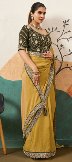 Yellow color Saree in Shimmer fabric with Sequence work