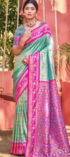 Blue color Saree in Kanjeevaram Silk fabric with Weaving work