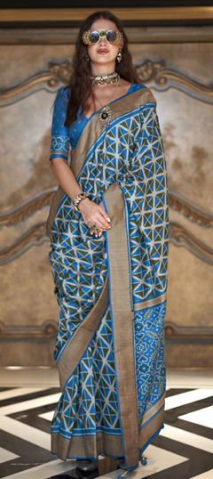 Blue color Saree in Viscose fabric with Printed work