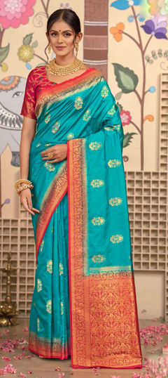 Blue color Saree in Silk fabric with Weaving work