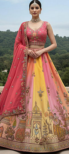 Multicolor color Lehenga in Silk fabric with Embroidered, Patch, Sequence, Stone, Zari work