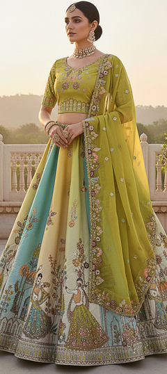 Multicolor color Lehenga in Silk fabric with Embroidered, Patch, Sequence, Stone, Zari work