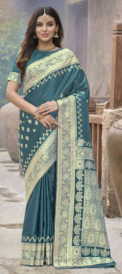 Blue color Saree in Silk fabric with Weaving work