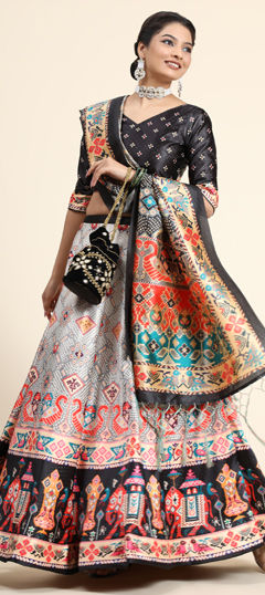 White and Off White color Lehenga in Satin Silk fabric with Digital Print work