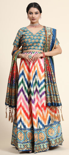 Blue color Lehenga in Satin Silk fabric with Digital Print work