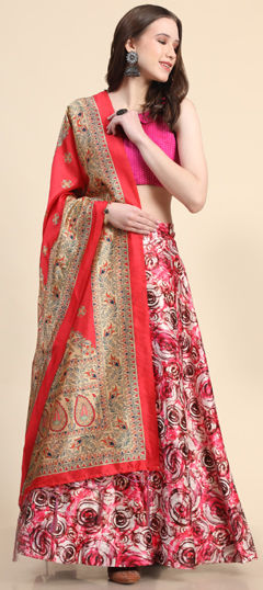Pink and Majenta color Lehenga in Satin Silk fabric with Digital Print work