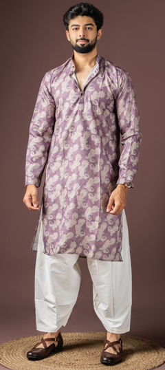 Pink and Majenta color Pathani Suit in Blended Cotton fabric with Printed work