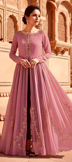 Pink and Majenta color Salwar Kameez in Georgette fabric with Embroidered, Thread work