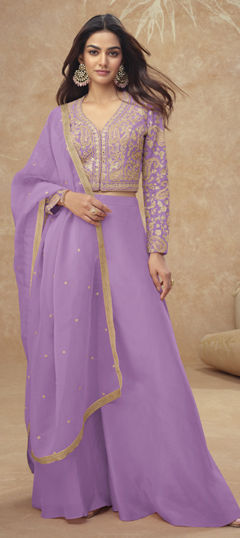 Purple and Violet color Salwar Kameez in Shimmer fabric with Embroidered, Mirror, Sequence, Zari work