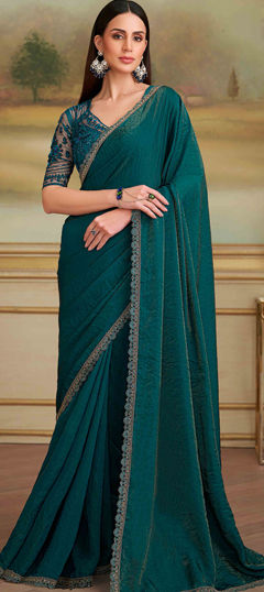 Blue color Saree in Georgette fabric with Embroidered, Thread work