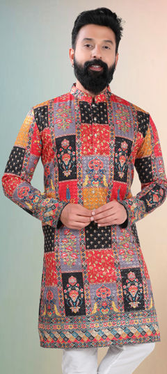 Red and Maroon color Kurta in Cotton Flex fabric with Embroidered, Sequence, Thread work
