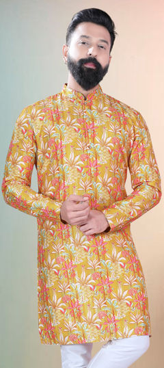 Yellow color Kurta in Cotton fabric with Embroidered, Sequence, Thread work