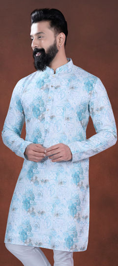 Blue color Kurta in Cotton fabric with Embroidered, Sequence, Thread work
