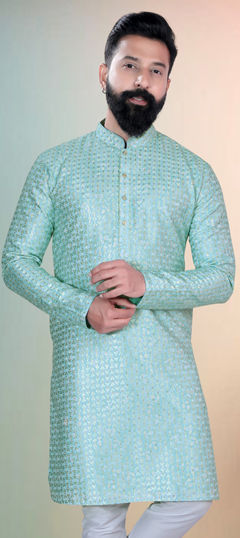 Blue color Kurta in Cotton fabric with Embroidered, Sequence, Thread work