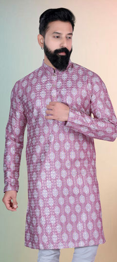 Purple and Violet color Kurta in Cotton fabric with Embroidered, Sequence, Thread work