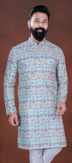 Blue color Kurta in Cotton fabric with Embroidered, Sequence, Thread work