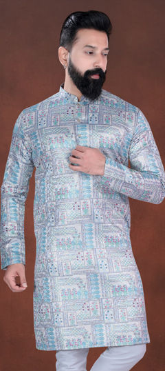 Blue color Kurta in Cotton fabric with Embroidered, Sequence, Thread work