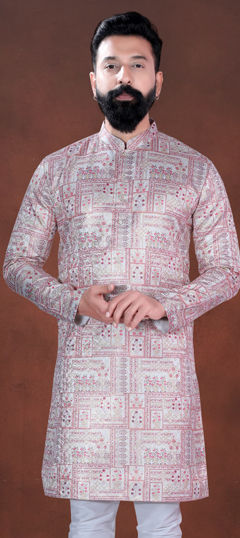 Pink and Majenta color Kurta in Cotton fabric with Embroidered, Sequence, Thread work